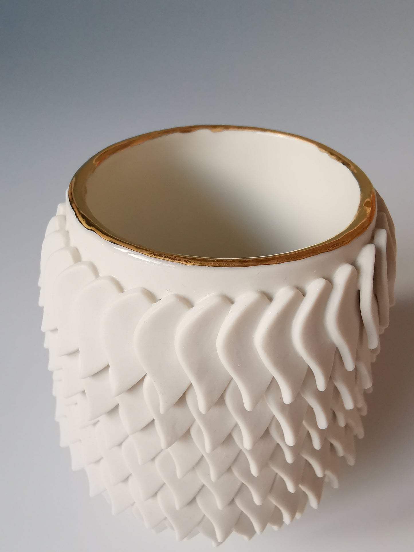 Medium White Petal Vessel with Gold