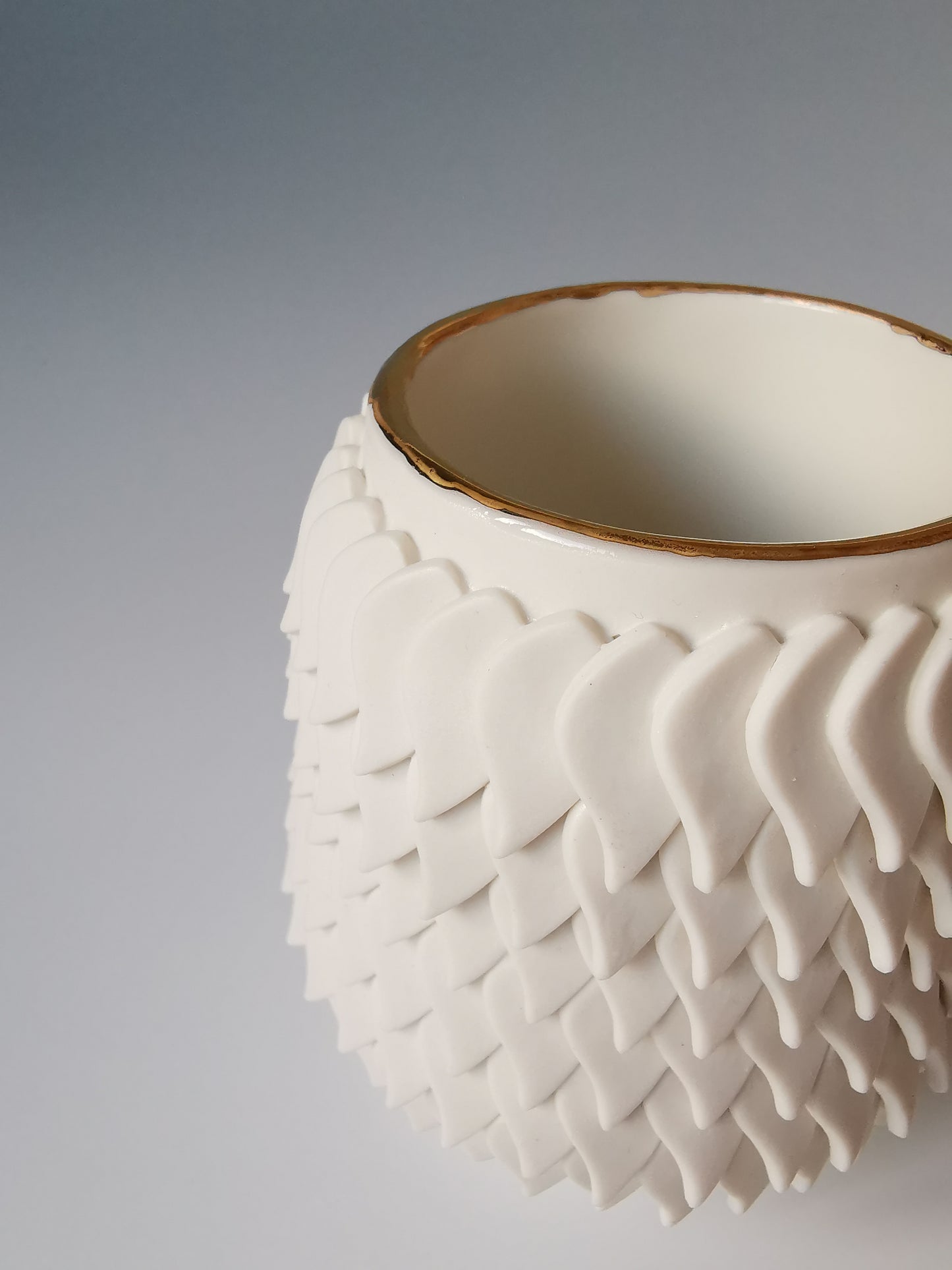 Medium White Petal Vessel with Gold
