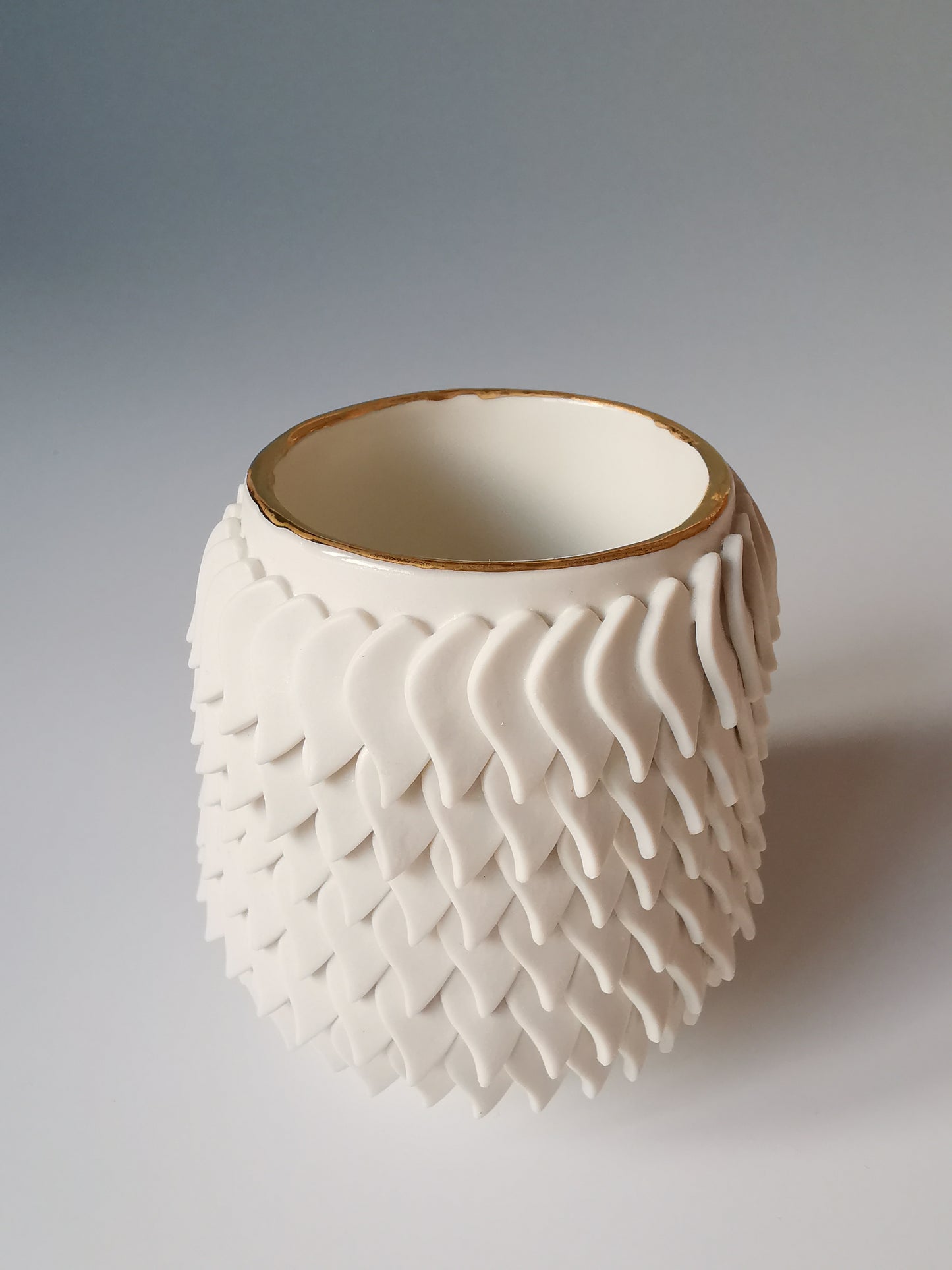 Medium White Petal Vessel with Gold