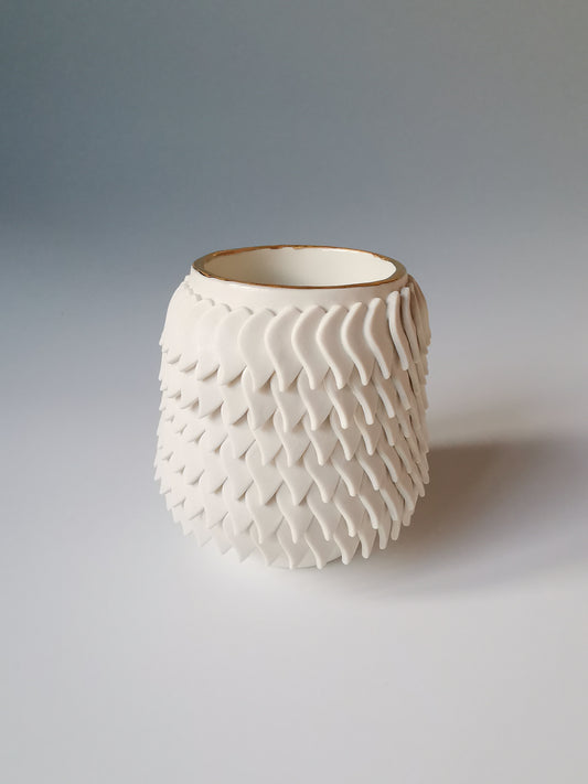 Medium White Petal Vessel with Gold